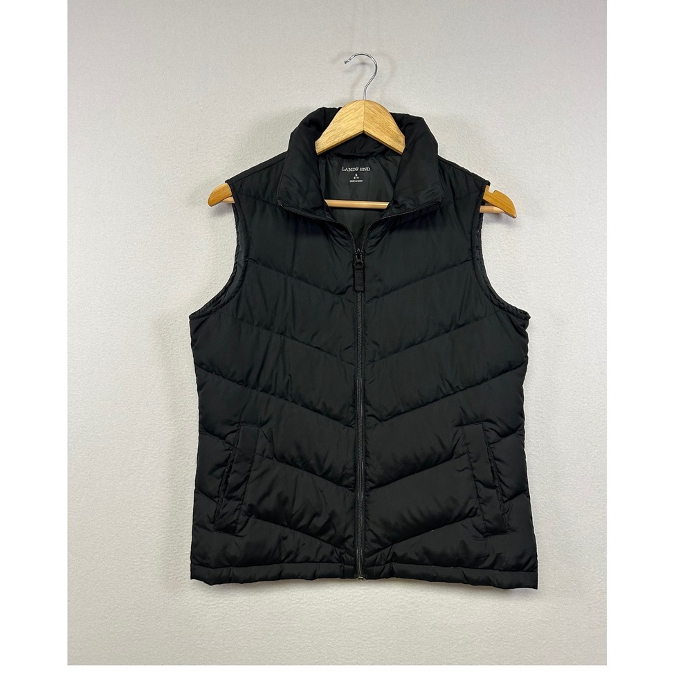 Outdoor Gorpcore Lands' End Womens Small Black Down Insulated Puffer Vest Zip Up
